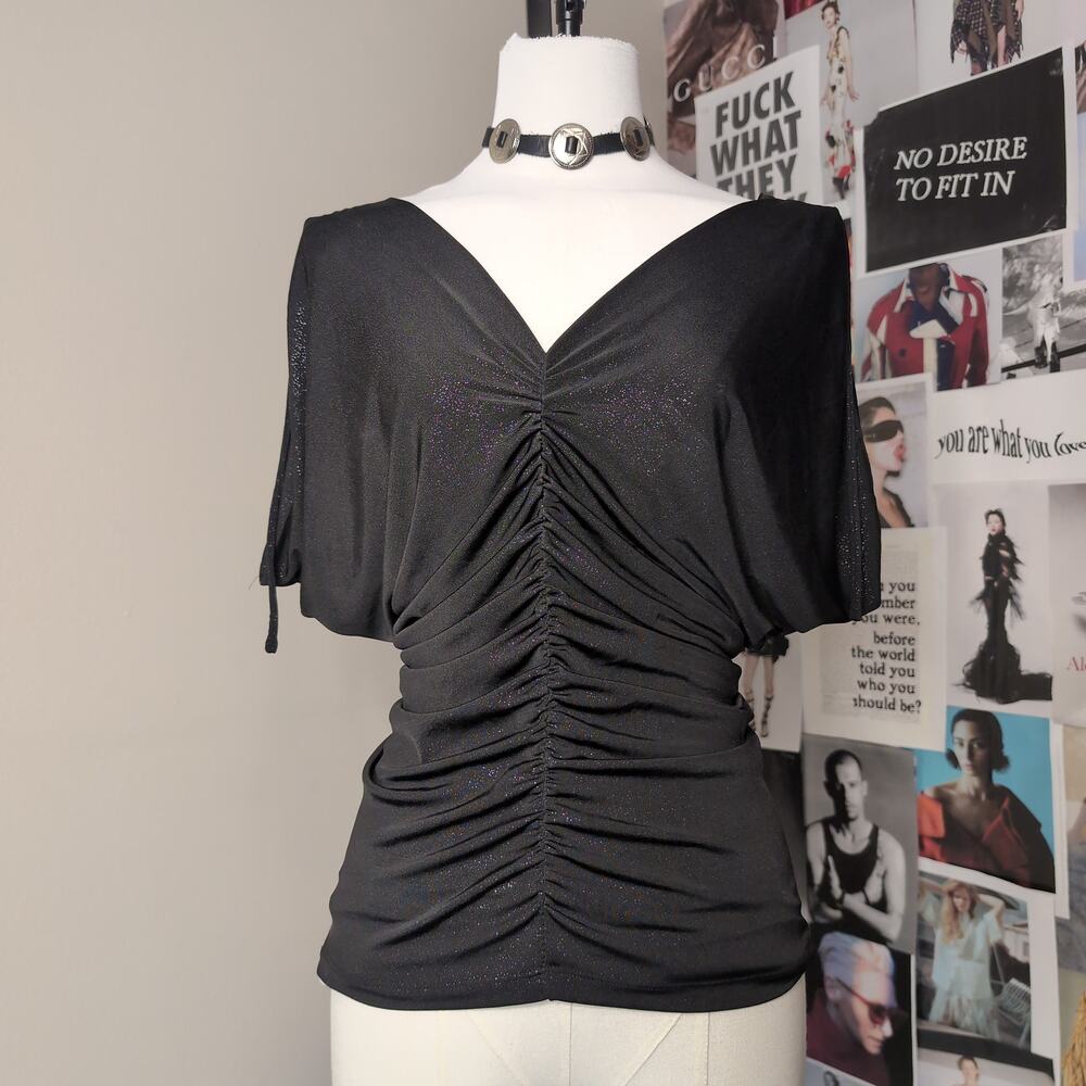 Glitter Ruched V Neck Party Y2k Top